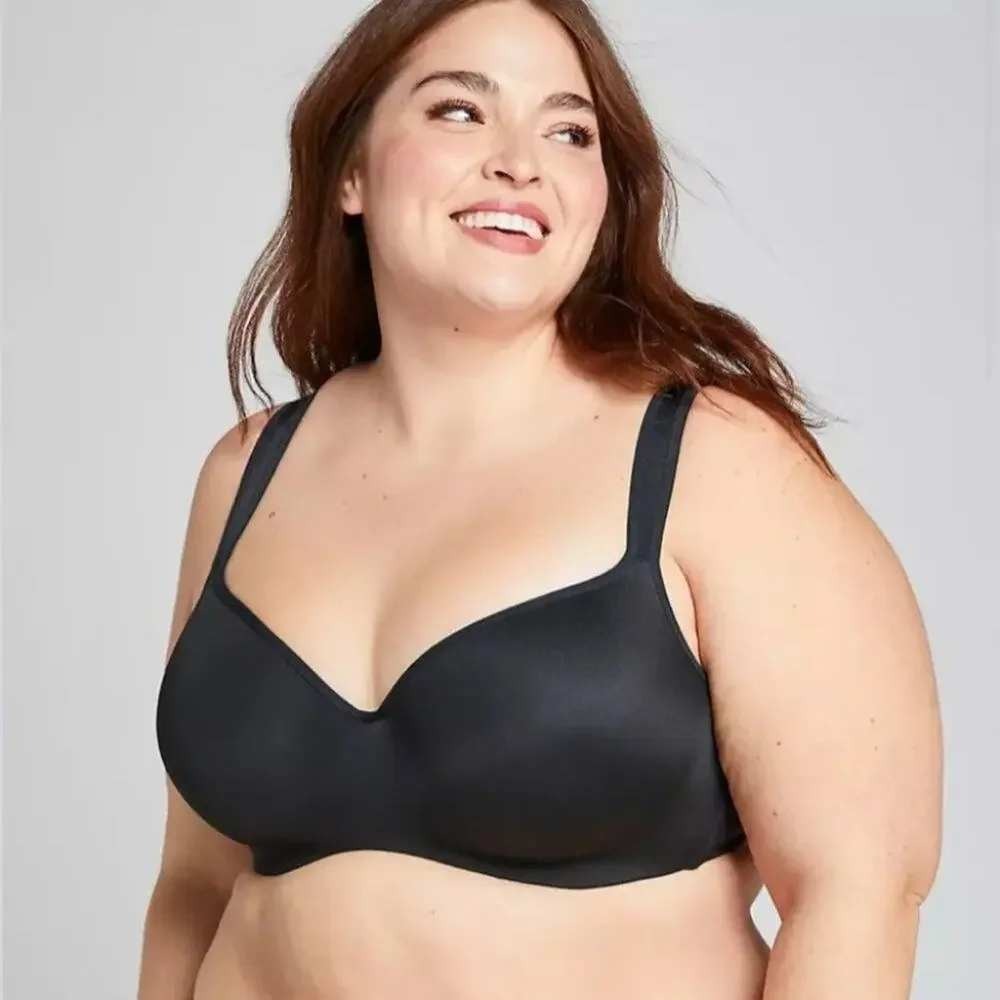 Cacique Smooth Lightly Lined Balconette Sz 46DD  Black Underwire Full Figure NEW